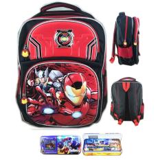 BGC Tas Ransel Sekolah Anak SD Avenger Infinity War Iron Man Thor Odinson 3D Timbul Hard Cover IMPORT + Kotak Pensil Alat Tulis