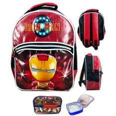 BGC Tas Ransel Sekolah Anak TK Iron Man Funko Rare 3D Timbul + Lunch Bag Aluminium Tahan Panas - Black Red