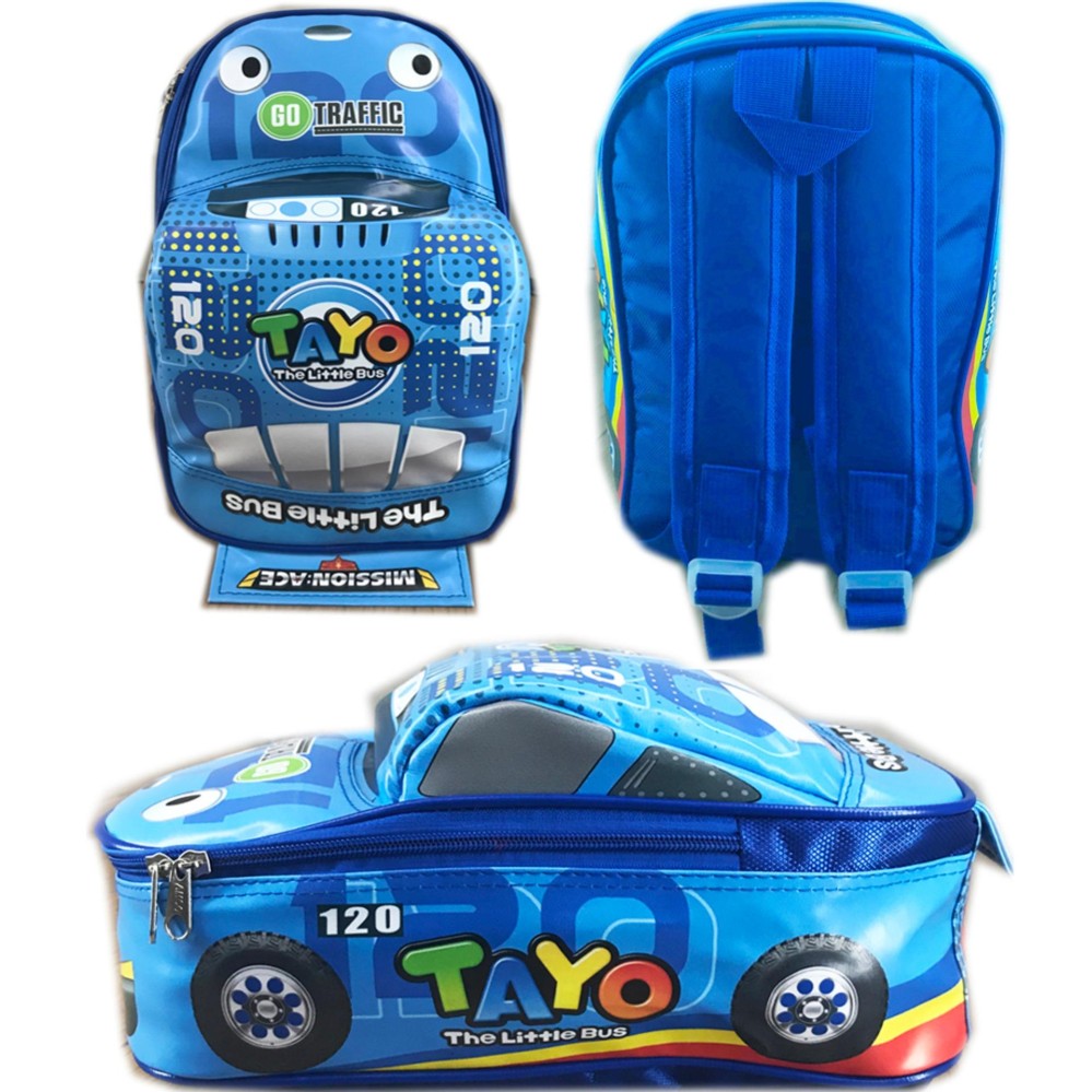 BGC Tas Ransel Sekolah Anak TK Tayo 3D Bentuk Mobil On The Road 