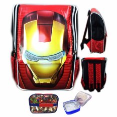 BGC Tas RanselSekolah Anak TK Iron Man Muka3D Timbul + Lunch Bag Aluminium Tahan Panas - Full Motif Avenger