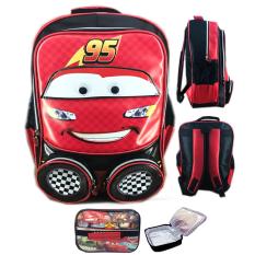 BGC Tas RanselSekolah Anak SD Cars McQueen 3D Muka Timbul + Lunch Bag Aluminium Tahan Panas - Red