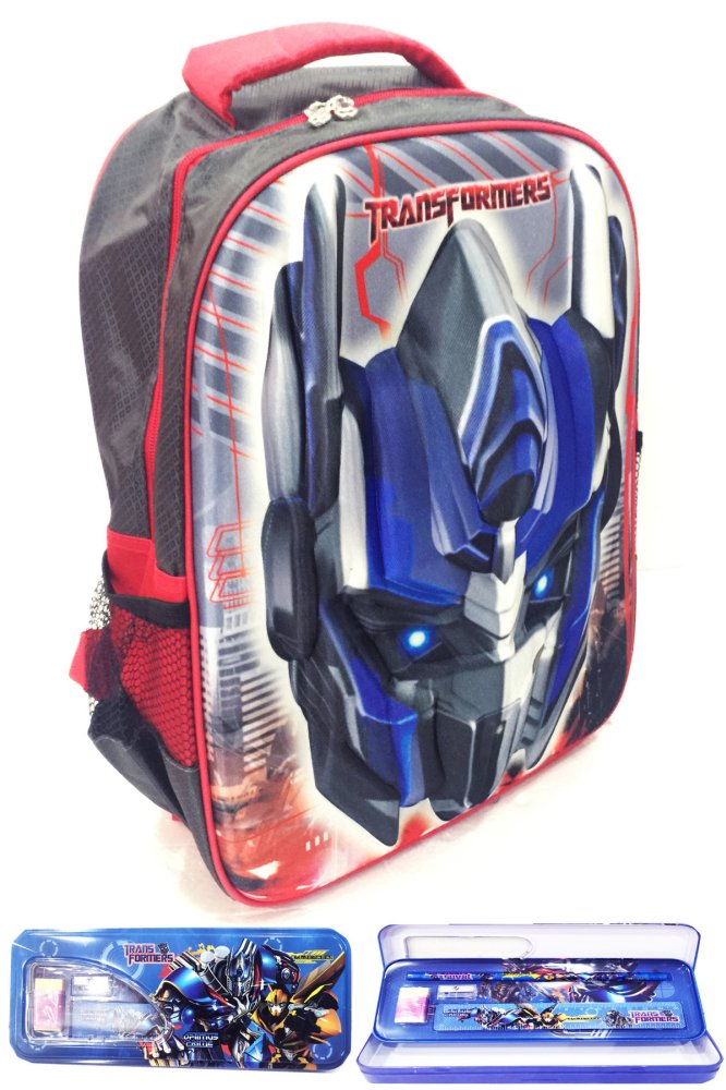 BGC Transformer Optimus Prime 3D Timbul Hard Cover Tas Sekolah Anak SD + Kotak Pensil + Alat Tulis - Biru-Merah