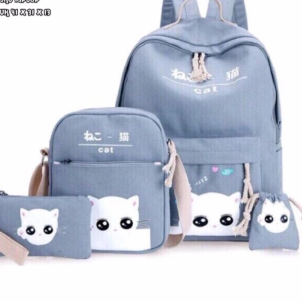 Bhl Tas Sekolah Anak 4in1 EYE CAT GREY/ABU - / Tas Anak/Tas Wanita/tTas Pria/Tas Ransel