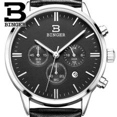 BINGER watches men luxury brand Quartz mens watch waterproof genuine leather strap clock gold Chronograph Wristwatches BG9201-6 - intl