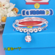 DORAEMON Ddcat biru Gemuk 990 perak murni gelang Pria dan wanita dorong dan tarik Mutiara keberuntungan tasbih Buddha anak-anak bayi Gelang