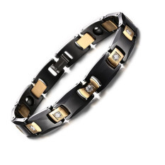 Hitam 18 K Berlapis Emas Bio Energi Keramik Gelang Bangle CZ Diamond Kesehatan Chain Charms Wanita dan Pria Perhiasan- INTL