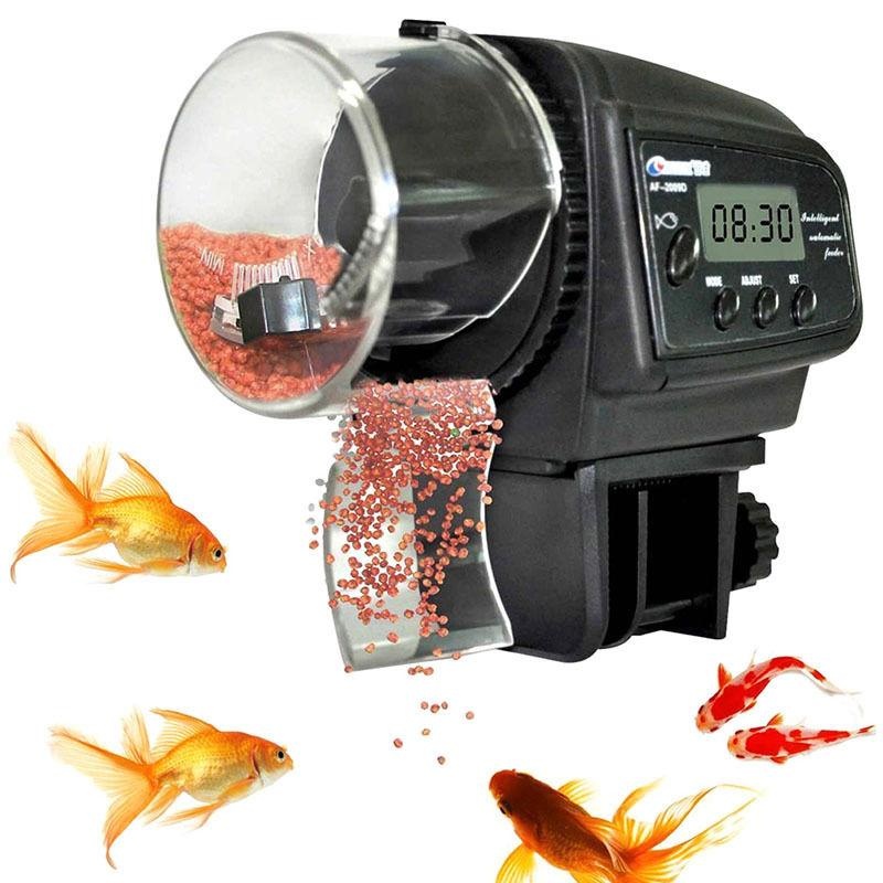 Black Auto Otomatis Fish Food Feeder Kolam Tangki Akuarium Makan Layar LCD-Internasional