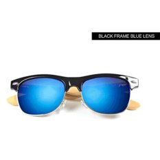 Bingkai Hitam Lensa Biru Kaki Bambu Semi Kacamata Tanpa Bingkai Retro Kacamata Bambu Wanita Kacamata Hitam UV400 KP1509
