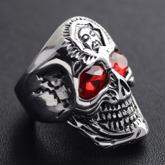 Blue Eyes Cincin Pria Perhiasan Tengkorak Titanium Batu Delima Merah Band Punk