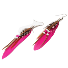 Bluelans® Wanita Perhiasan DIY Anting Goose Feather Kait Menjuntai Telinga-Drop (Rose-red)