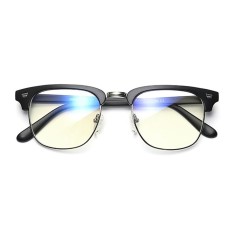 Biru Filter Cahaya Block UV Lensa Transparan Vintage Kacamata Kacamata Komputer Hitam C2-Intl