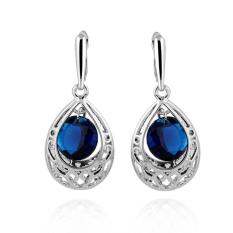 Biru Kristal Air Drop Anting-anting Perhiasan Wanita Putih Berlapis Emas