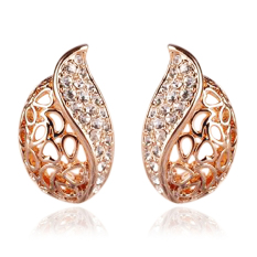 Bluelans®1 Pair Wanita Lady Hollow Berlian Imitasi Daun Telinga Anting Stud Nada Emas