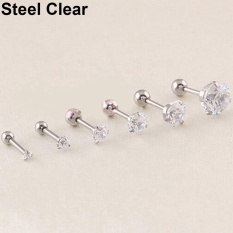 Bluelans® 2 Pcs CZ 3 Prong Tragus Cartilage Stainless Steel Anting Stud Piercing Jewelry 4mm (steel Clear CZ) -Intl