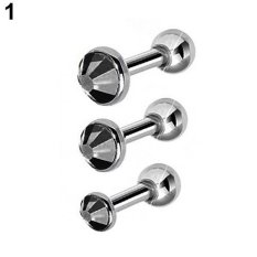 Bluelans® 3 Pcs Rhinestone Telinga STUDS Fashion Tragus Helix Bar Cartylage Piercing Earrings (hitam)-Intl