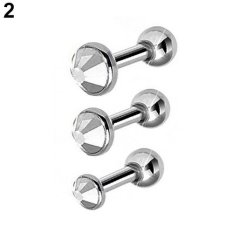 Bluelans 3 Pcs Rhinestone Telinga Kancing Fashion Tragus Helix Bar Cartylage Anting Tindik (Jelas)