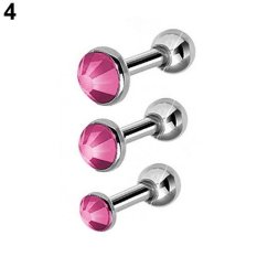 Bluelans® 3Pcs/Lot Simple Round Rhinestone Tragus Helix Bar Cartilage Piercing Earrings (Pink) - intl
