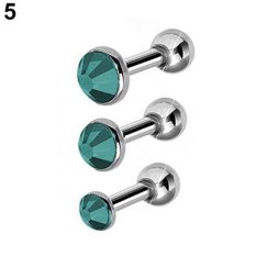 Bluelans 3 Pcs/lot Sederhana Round Rhinestone Tragus Helix Bar Cartylage Piercing Earrings (sapphire Blue)