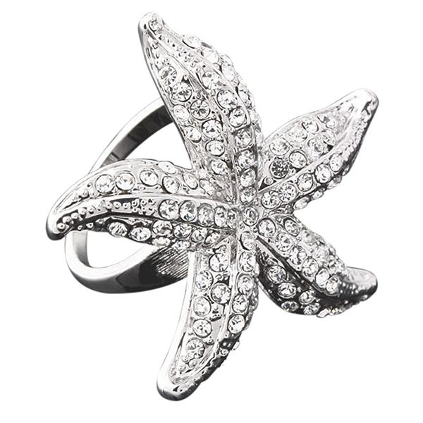 Bluelans® 9 K Emas Plated Crystal 3D Starfish Laporan Jari Cincin Putih