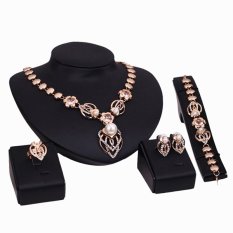Bluelans® Kristal Imitasi Mutiara Emas Berlapis Cincin Gelang Kalung Anting Kerah Berdiri