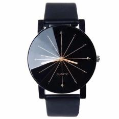 Bluelans Pria Stainless Steel Jam Tangan Kulit Imitasi Kuarsa Sejalan Hitam