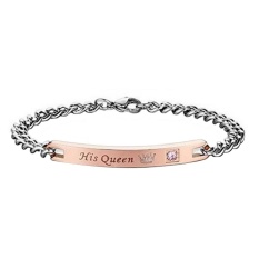 Bluelans® Romantis Binatangnya King Of Her Beauty Queen Pasangan Indonesia Ngumpul Di Sini Titanium Steel Gelang (Rose Gold Ratunya)
