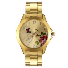 Bluelans® Adapula These Butterflies Mawar Bunga Imitasi Kulit Stainless Steel Band Indonesia Ngumpul Di Sini Jam Tangan Keemasan