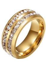 Bluelans® adapula baris ganda berlian imitasi baja Titanium cincin kawin keemasan kita 7