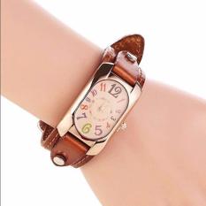 Bluelans® Wanita Imitasi Kulit Strap Jam Tangan Berbentuk Persegi Panjang Kasus Kuarsa-coklat