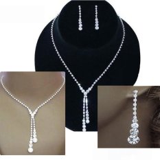 Bluelans® Wedding Clear Rhinestone Drop Kalung Earrings Set