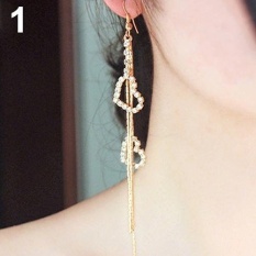 Bluelans Hati untuk Wanita Panjang Jumbai Berlian Imitasi Linear Hook Dangle Duster Earrings (Emas)