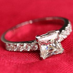 Cincin Wanita Bluelans Square Pesta Pengantin Pernikahan Warna Perak Cincin Berlian Imitasi Hadiah Ukuran-8