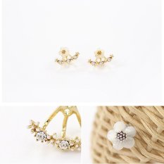 Bluelans® Wanita Gaya Korea Daisy Pola Berlian Imitasi Anting Stud-keemasan + Putih