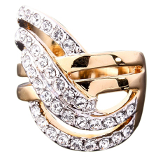 Bluelans® Wanita 9 Kb Emas Berlapis Logam Campuran Jari Band Cincin Bertatahkan Berlian Imitasi