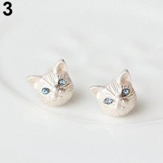 Cincin Titanium Bluelans Kepala Kucing Cantik Desain Ear STUDS Earrings Piercing Jewelry Charm (Silver)