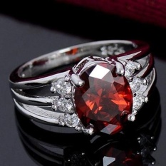 Cincin Titanium Bluelans Fashion Perhiasan Berlapis Perak Cubic Zirconia Merah Indah Fesyen Wanita 7 (merah)