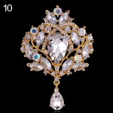 Cincin Cantik Bluelans Bunga Teardrop Rhinestone Pendant Cocktail Bros Pin Putih-berlapis Emas