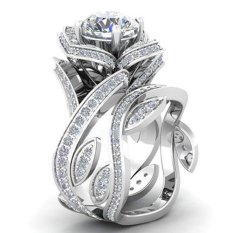 Cincin cantik Bluelans Mawar Berlubang Zirkon Putih Bunga Pernikahan Jari Cincin Ukuran 6-10 6 (#1)