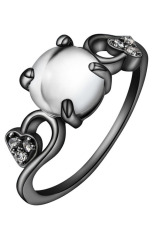 Bluelans® Wanita Opal Cincin Pernyataan Zirkon Berlapis Emas Berlapis Emas Band Perhiasan (putih)