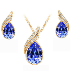 Bluelans® Pesta Wanita Titisan Hujan Air Mata Kristal Kalung Perhiasan Pasangan Anting-anting Set Biru Tua, Coklat