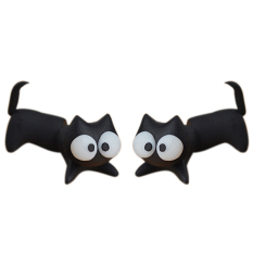 Bluelans® wanita Polimer Clay Cat Anting Cute Kartun Telinga STUDS Black