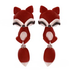 Bluelans Wanitas Polymer Clay Fox Anting Cute Kartun Telinga StudsRed-Intl
