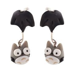 Bluelans® Wanita Polymer Clay Totoro Anting Cute Kartun Telinga STUDS Abu-abu