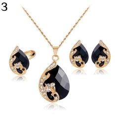 Bluelans Wanita Berlian Imitasi Kalung Liontin Earrings Cincin Pesta Pernikahan Perhiasan Set (hitam)