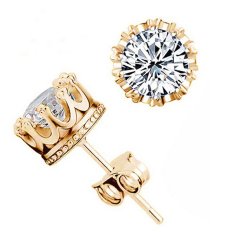 Bluelans® Wanita Berlian Imitasi Berlapis Perak Mahkota Gaya Telinga Anting Stud Emas + Putih