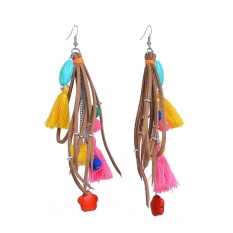 BODHI Multicolor Bahu Duster Earrings Rumbai Pom Pom Flower Statement Jewelry (Coklat)-Intl