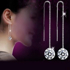 BODHI Women Kubik Zirkonia Berlapis Perak Dangle Rantai Panjang Line Anting Perhiasan-Intl