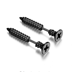 BolehDeals 1 Pasang Laki-laki Keren 316 Liter Stainless Steel Memasang Anting-anting Telinga Hitam