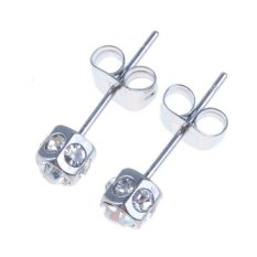 BolehDeals 2 X Pria Anting-Anting Giwang Stainless Steel Diamante