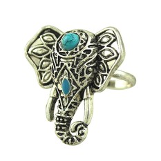 Bolehdeals Bohemia Antik Tribal Gajah Shaped Gajah Totem Cincin Kristal Cincin Filigri untuk Laki-laki Perempuan-Internasional
